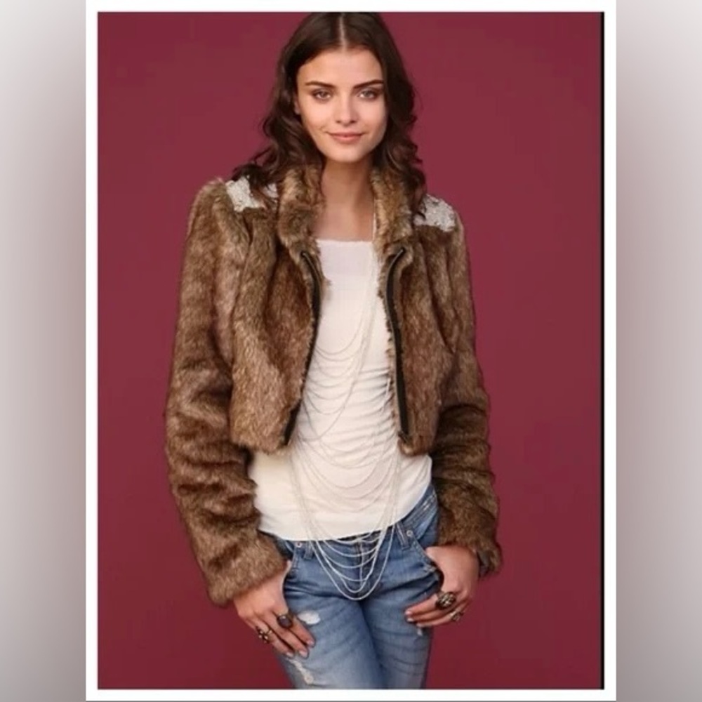 Vintage | Free People | Brown Faux Fur Cropped Jacket | SZ M